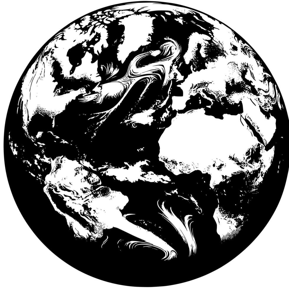 Black and White Illustration of the planet Earth vector