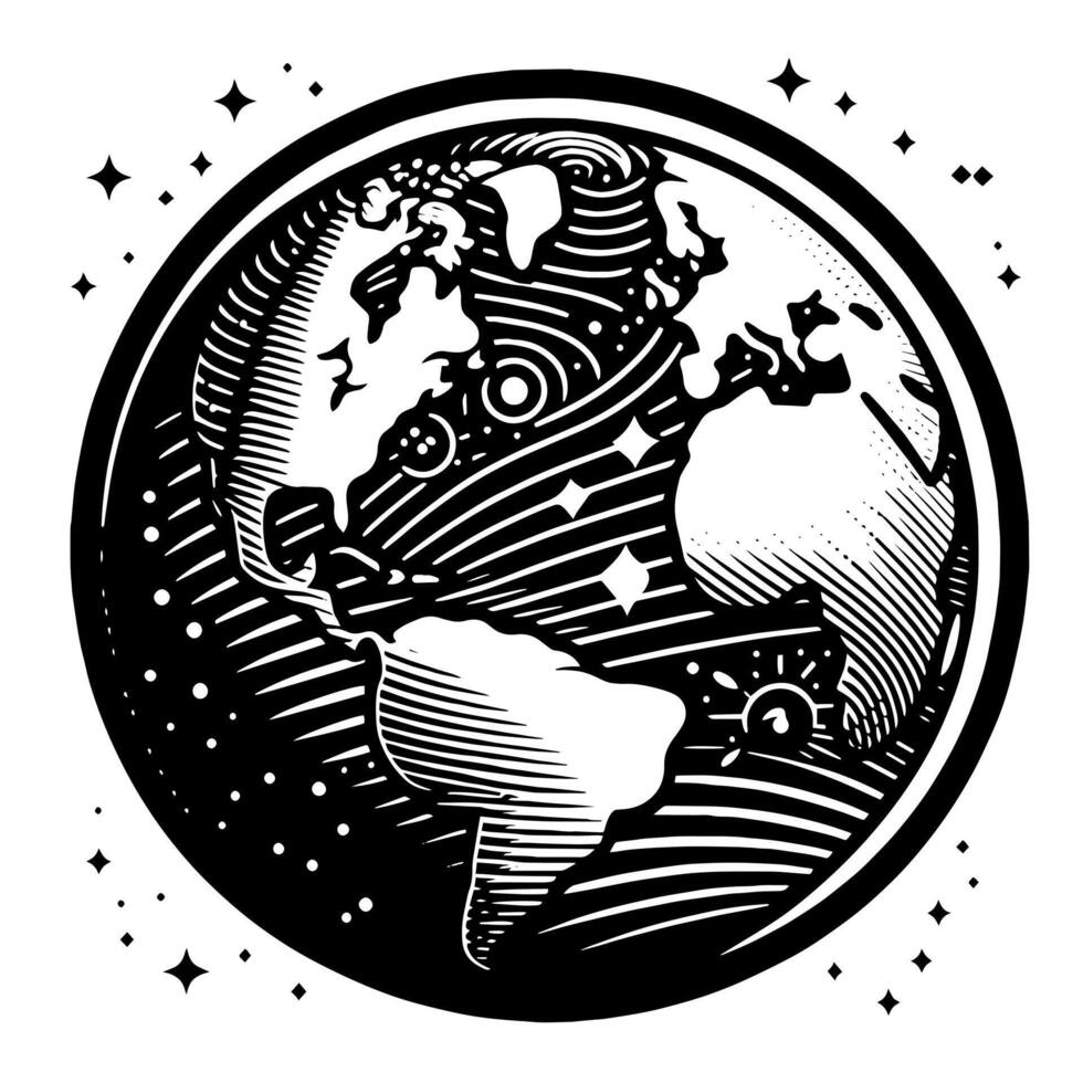 Black and White Illustration of the planet Earth vector