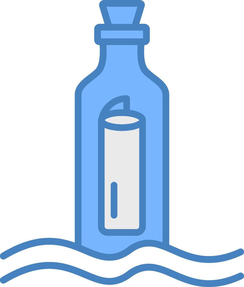 mensaje en un botella línea lleno azul icono vector