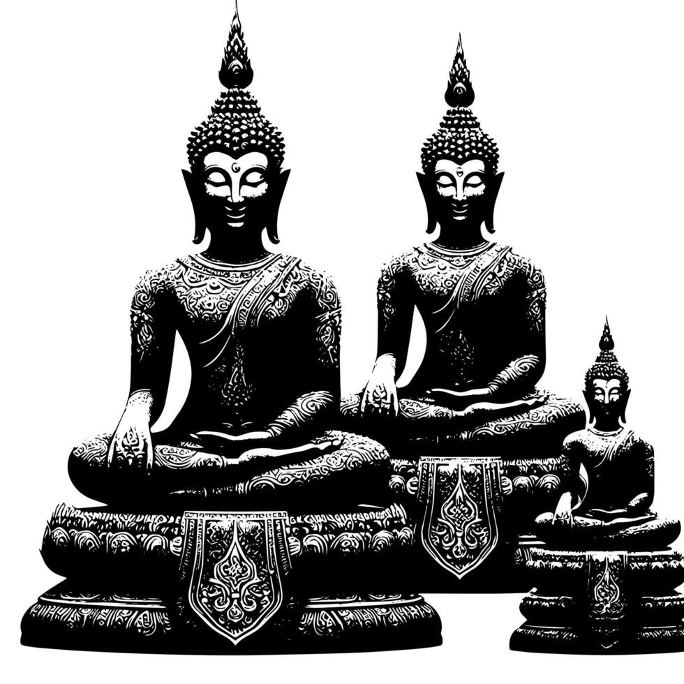 Black and White Illustration of a Buddha Statue Symbol vector