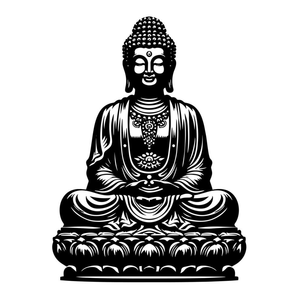 negro y blanco ilustración de un Buda estatua símbolo vector