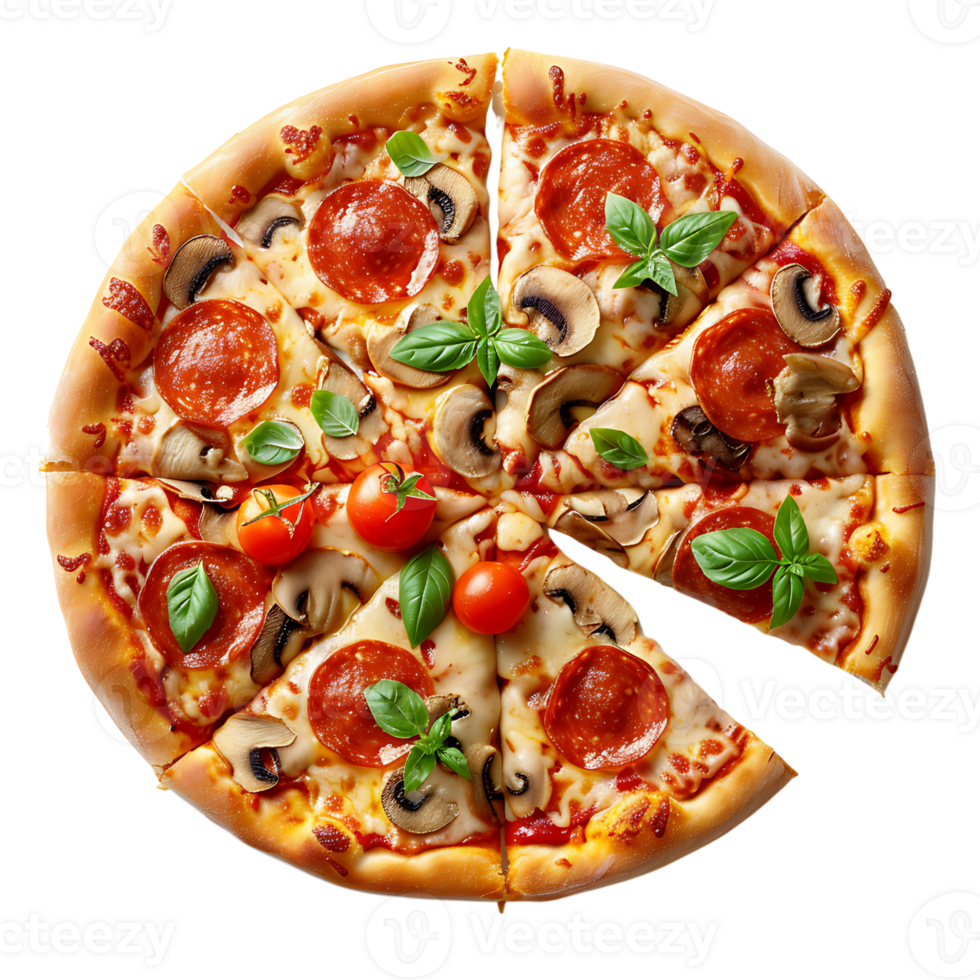 nyligen bakad pizza med en skära skiva på isolerat transparent bakgrund png