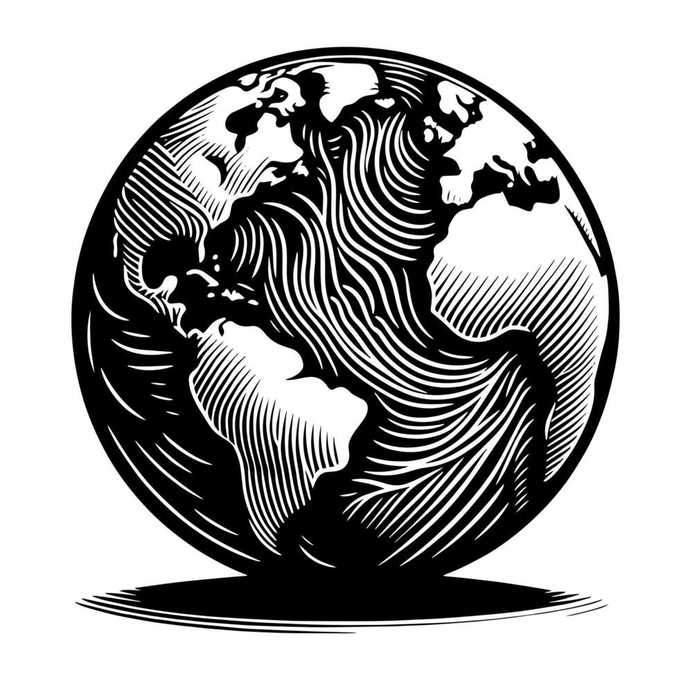 Black and White Illustration of the planet Earth vector