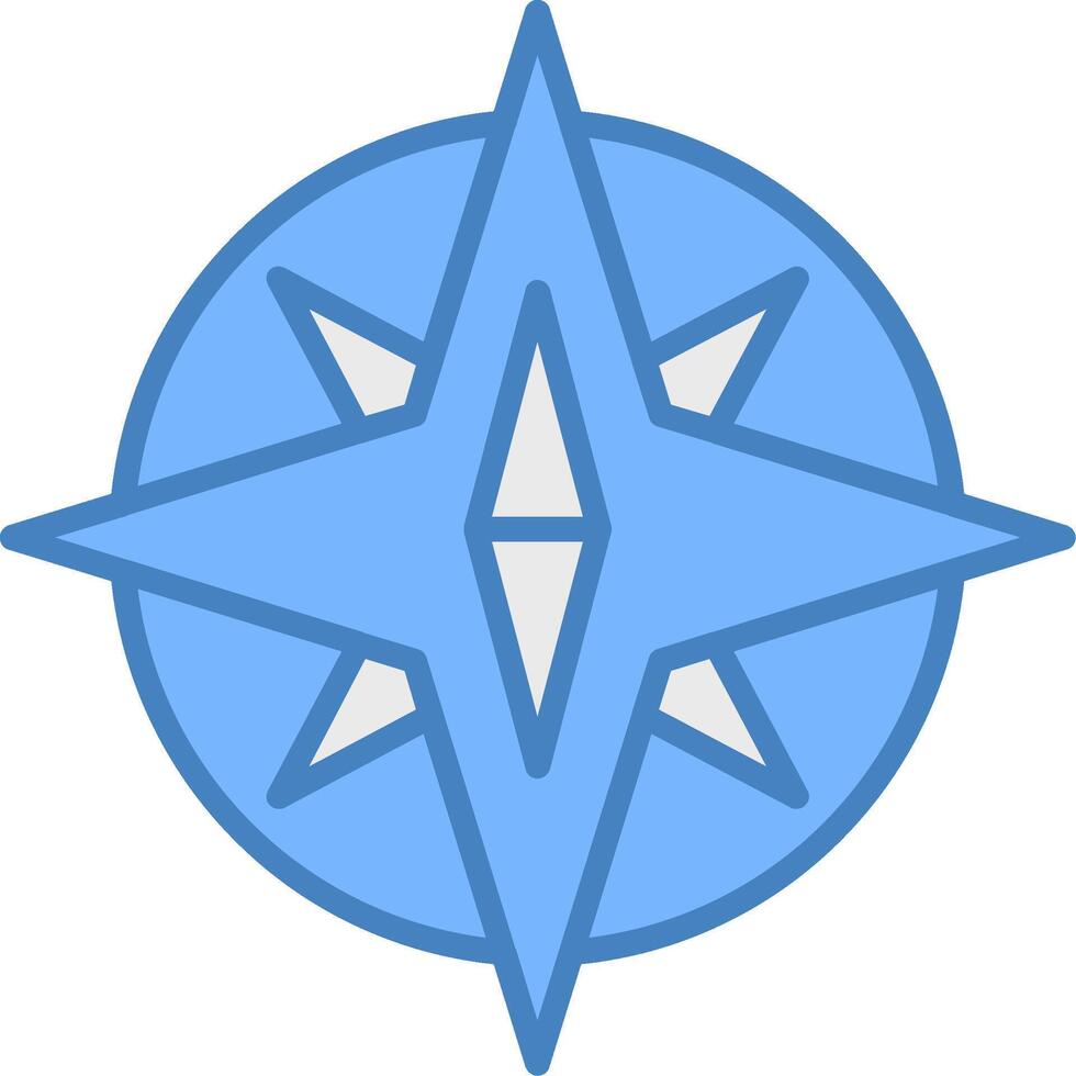 Brújula línea lleno azul icono vector