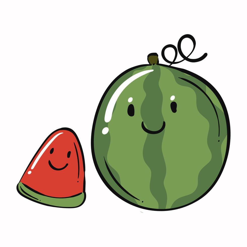 Watermelon cartoon. Watermelon cartoon character design. Watermelon on white background. for poster, banner, web, icon, mascot, background. Hand drawn. Healthy fruit food. illustration vector