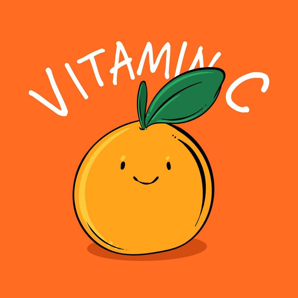 Cartoon orange. Vitamin c, Healthy concept. for poster, banner, web, icon, mascot, background. Hand drawn. Healthy fruit food. illustration vector