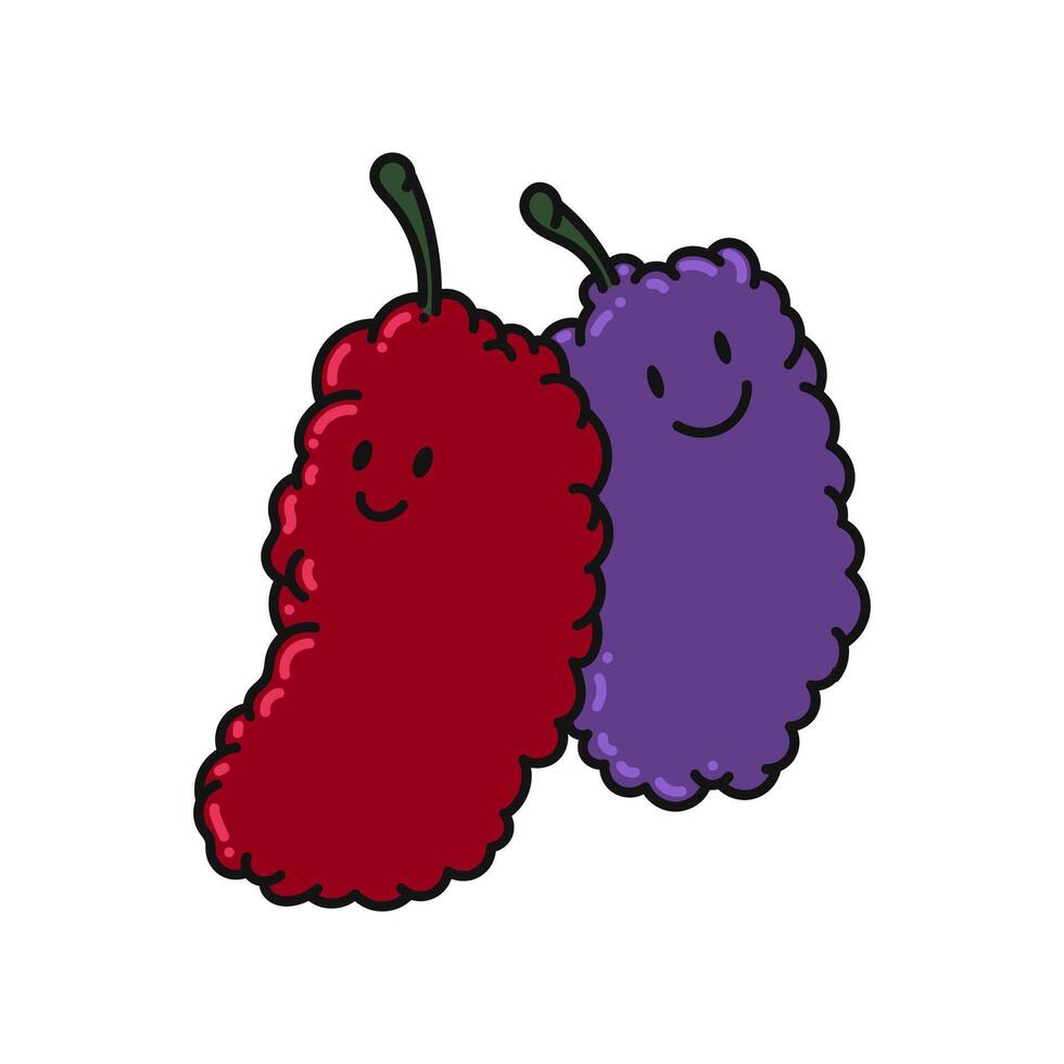 mulberry cartoon. mulberry on white background. for poster, banner, web, icon, mascot, background. Hand drawn. Healthy fruit food. illustration vector
