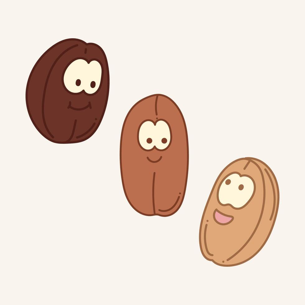 Coffee beans cartoon. Coffee beans on white background. for poster, banner, web, icon, mascot, background. Hand drawn. Healthy fruit food. illustration vector