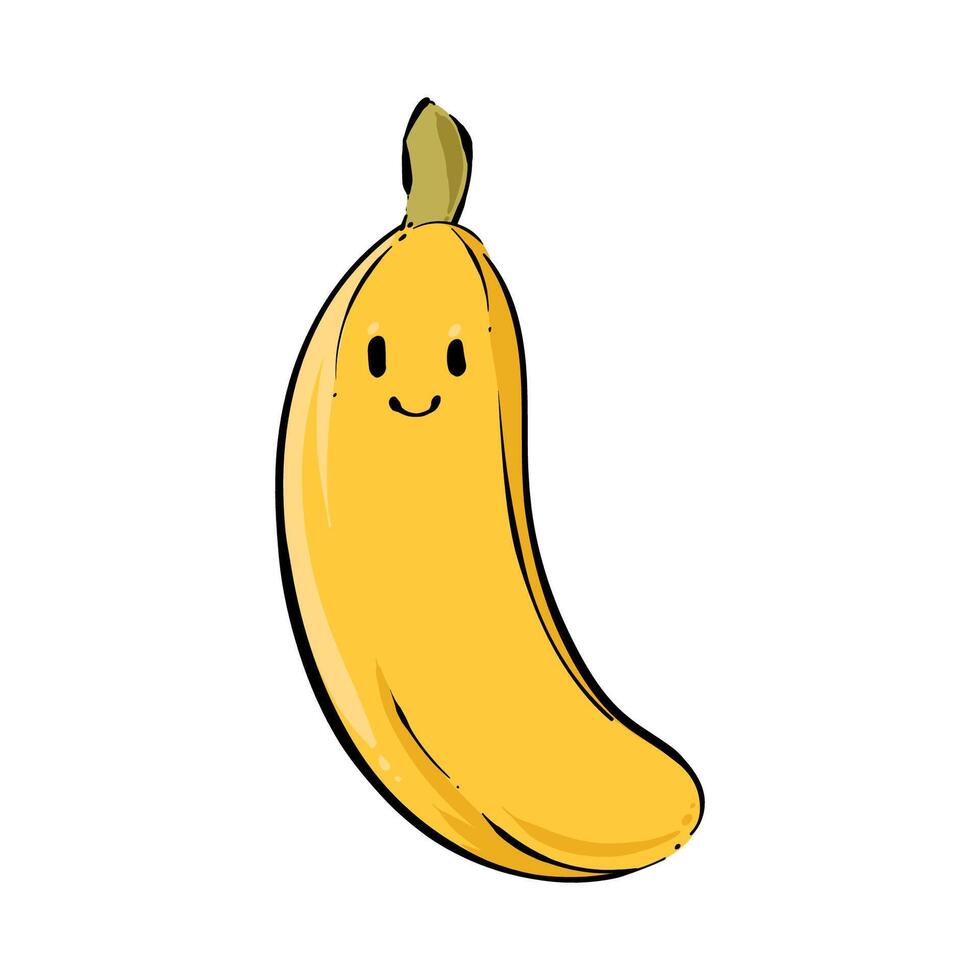 Cartoon banana. Banana character design. Fruit banana mascot concept. Banana on white background. Hand drawn. illustration vector
