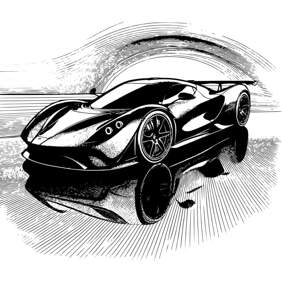 black and white illustration of a Hypercar Sports Car vector