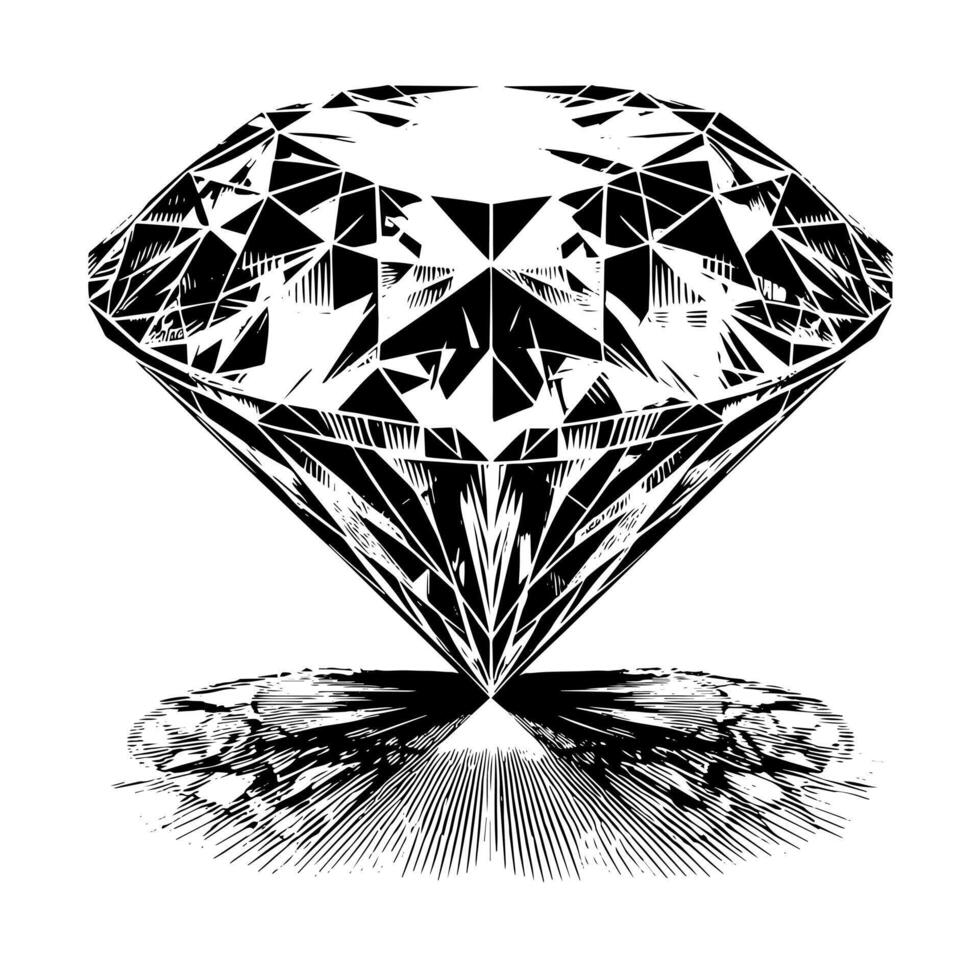 Black and white silhouette of a perfectly cut sparkling solitaire diamond gemstone vector