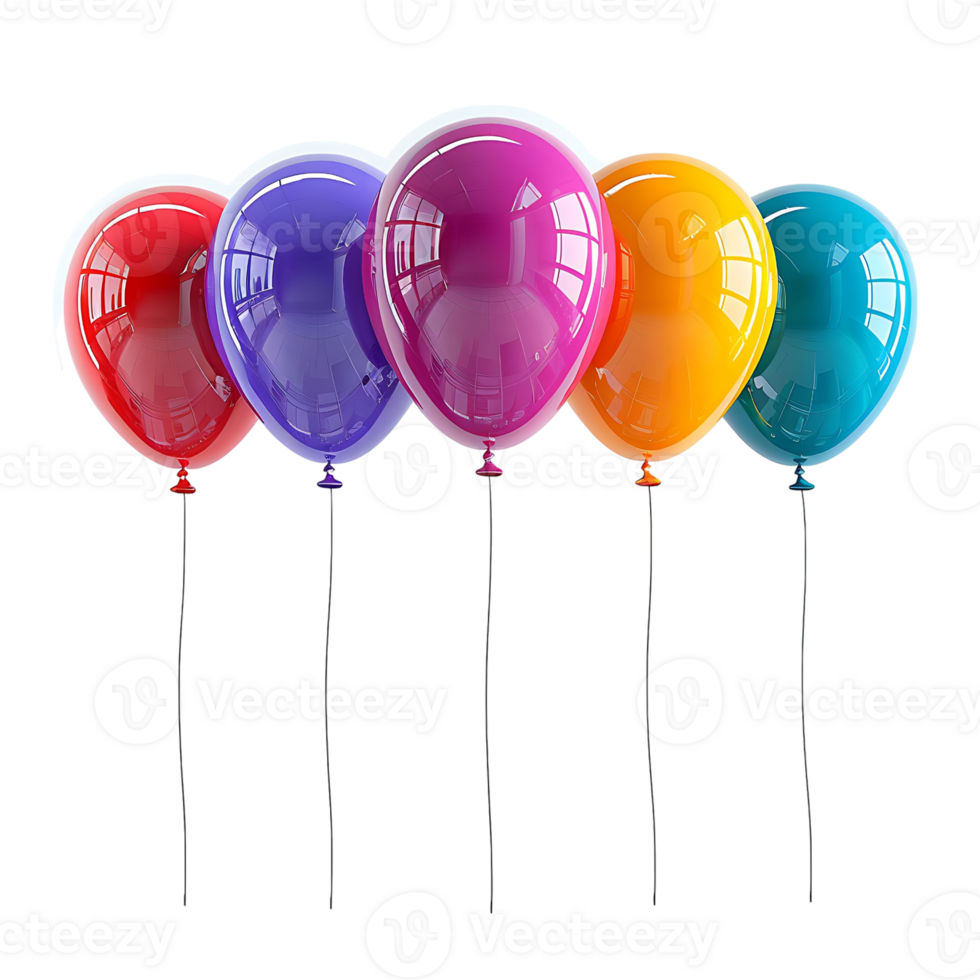 Group of color glossy helium balloons on isolated transparent background png