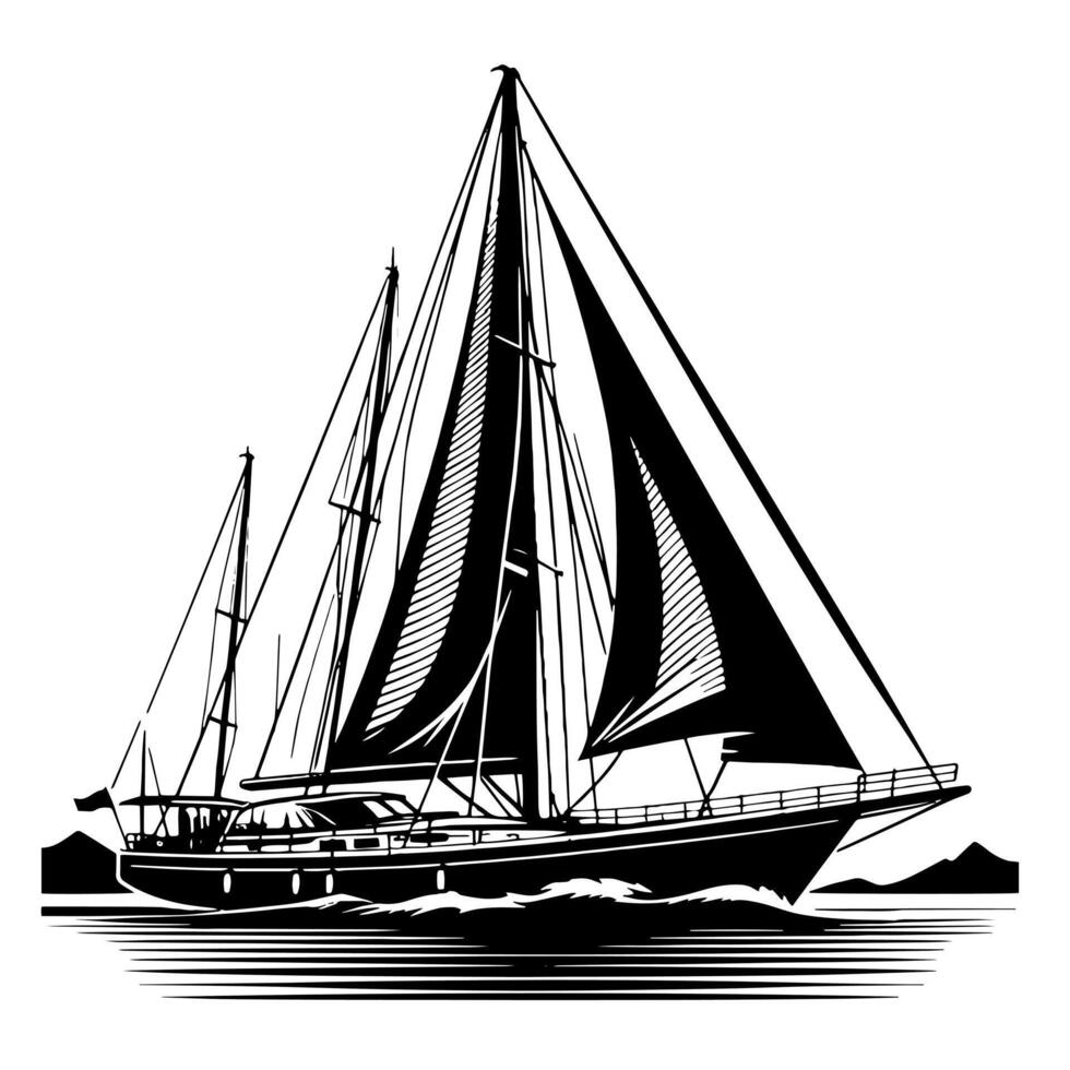 Black and White Illustration of a sailing boat vector