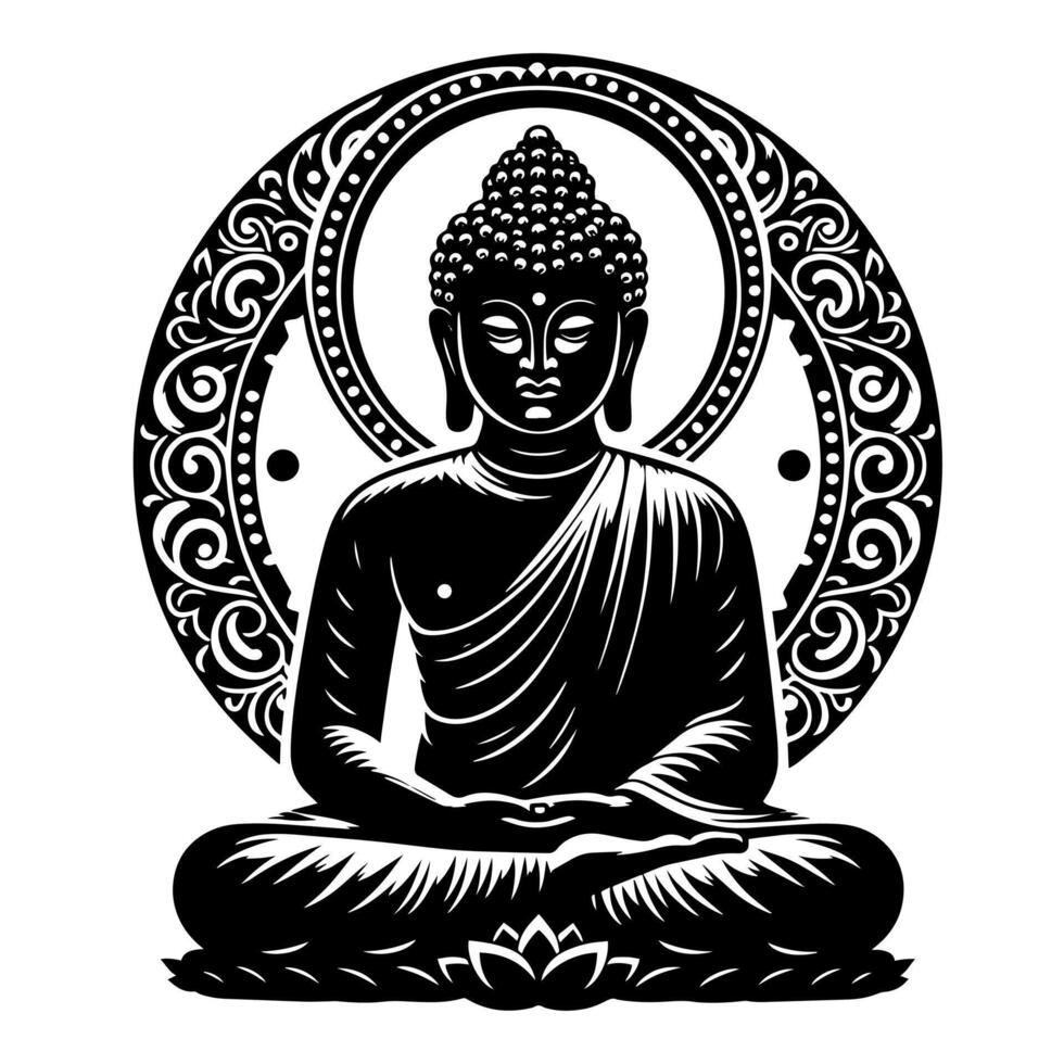 Black and White Illustration of a Buddha Statue Symbol vector