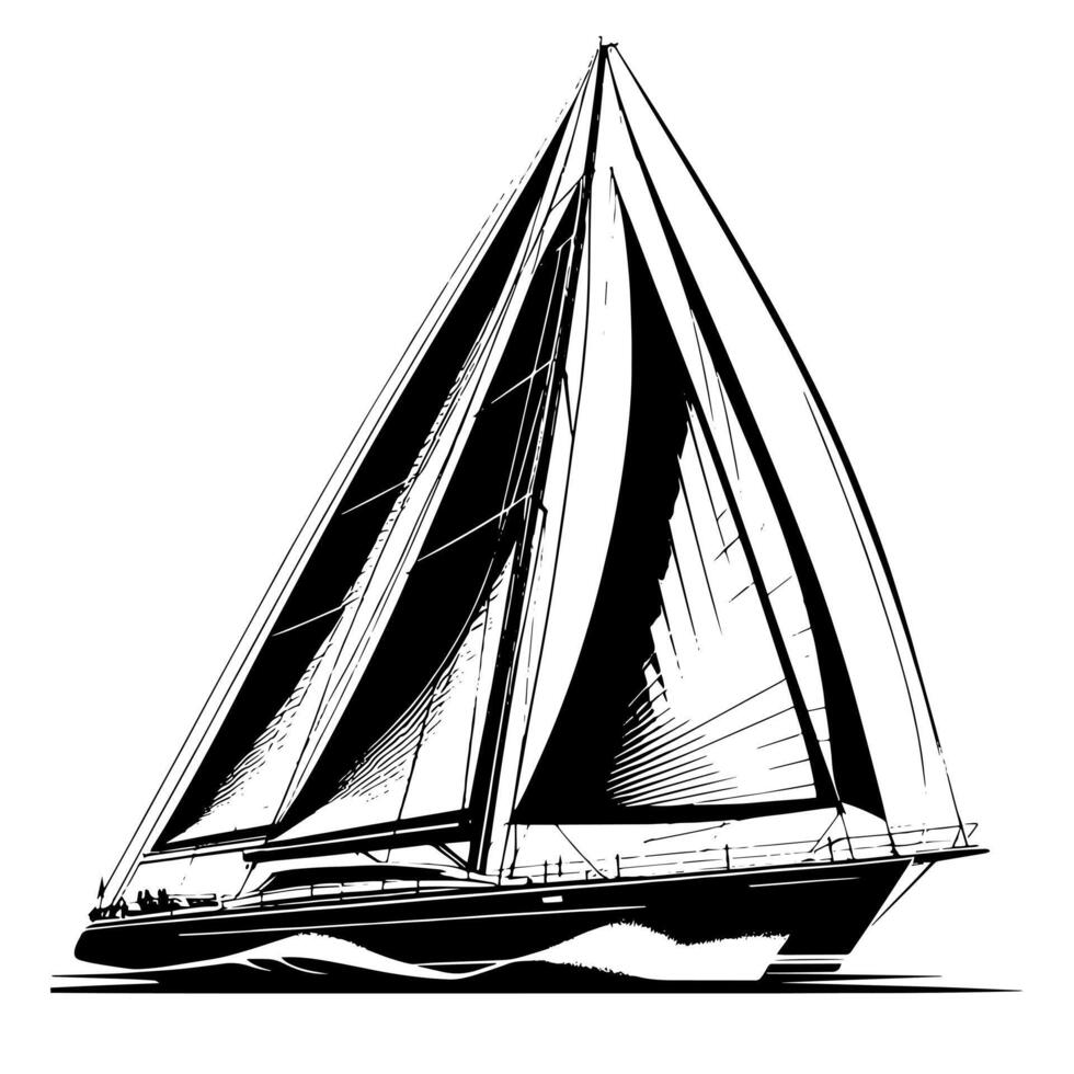 Black and White Illustration of a sailing boat vector