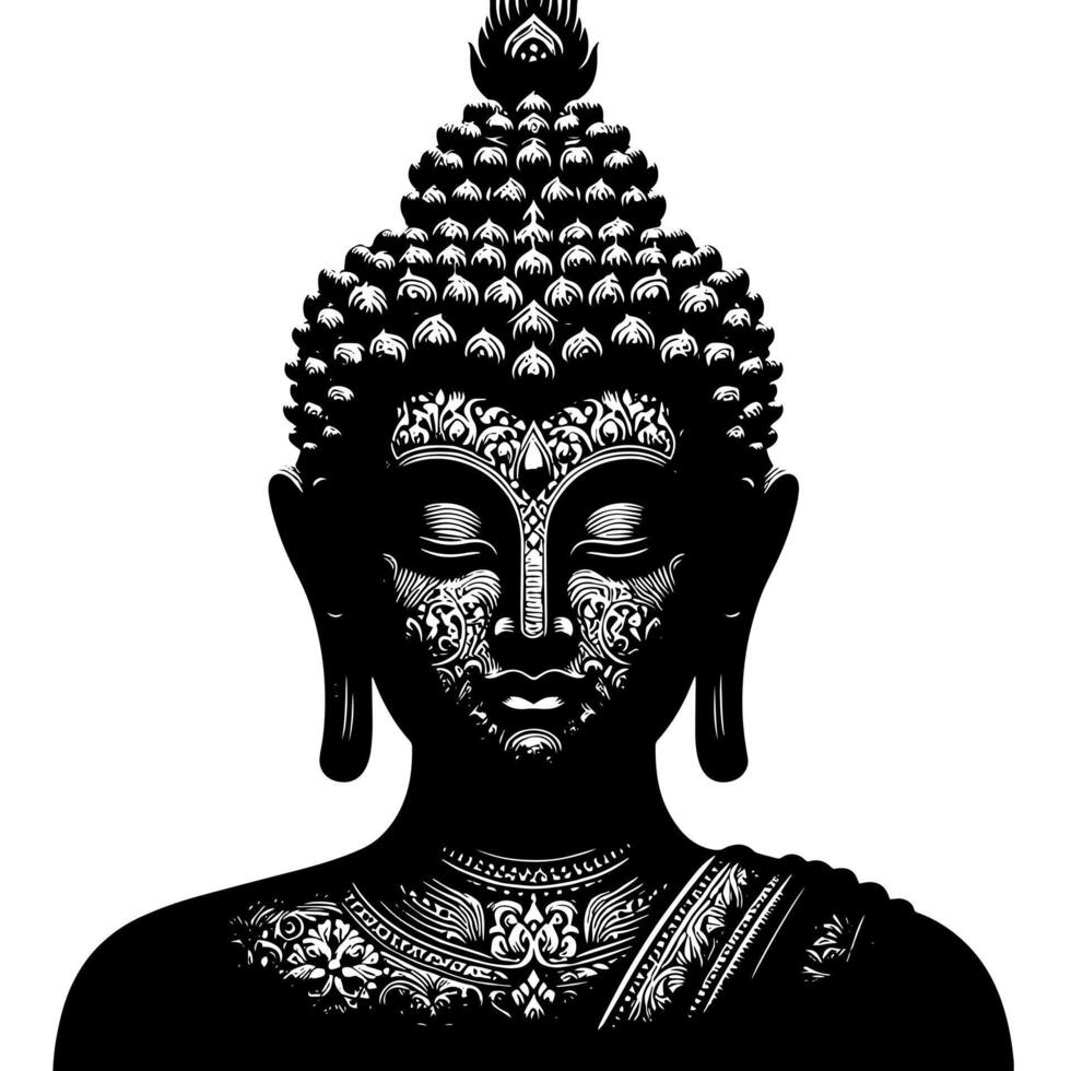 negro y blanco ilustración de un Buda estatua símbolo vector