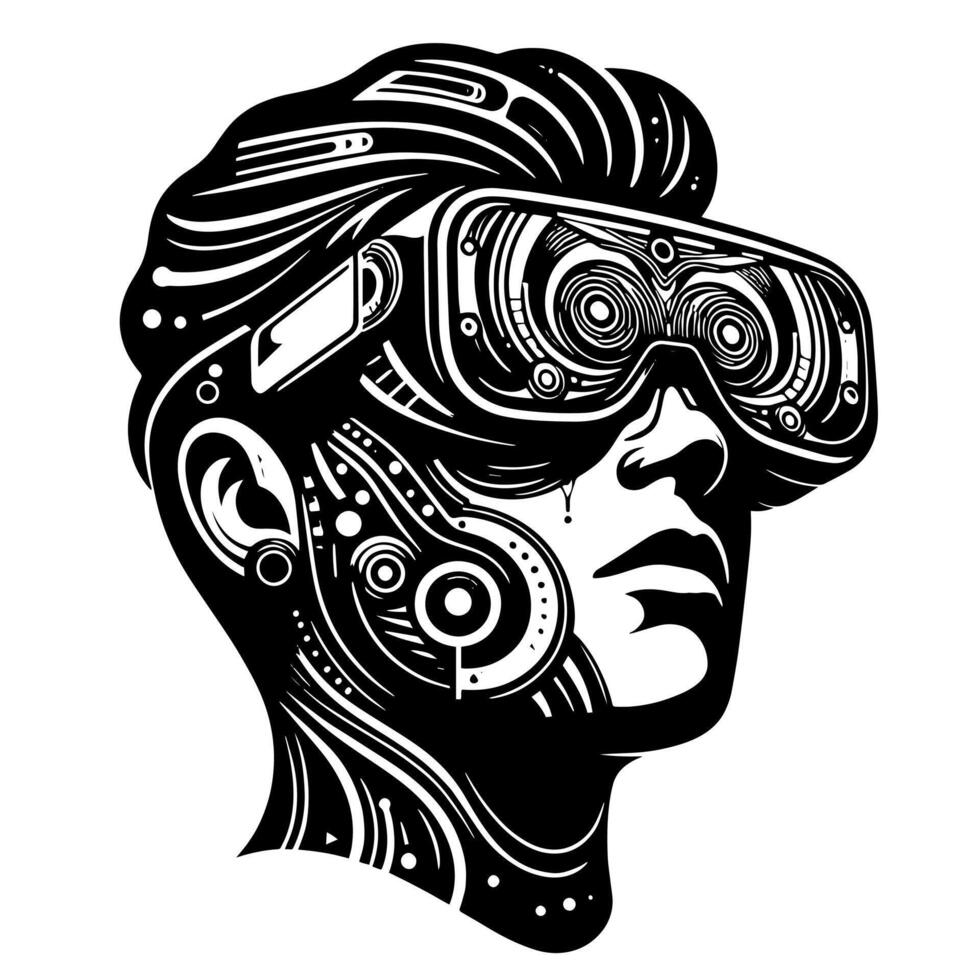 Black and White Illustration of VR Glasses Headset vector