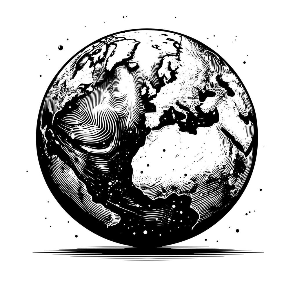 Black and White Illustration of the planet Earth vector