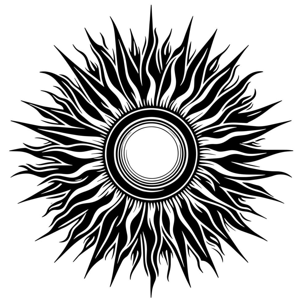 Black and White Illustration of the sun vector