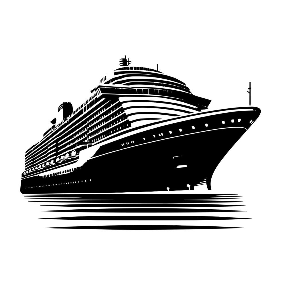 Black and White Illustration of a ocean liner at the sea vector