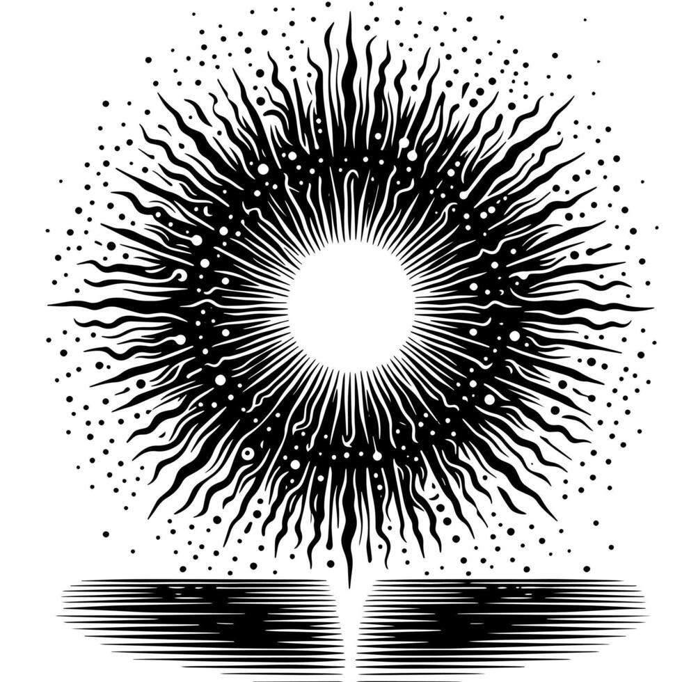 Black and White Illustration of the sun vector