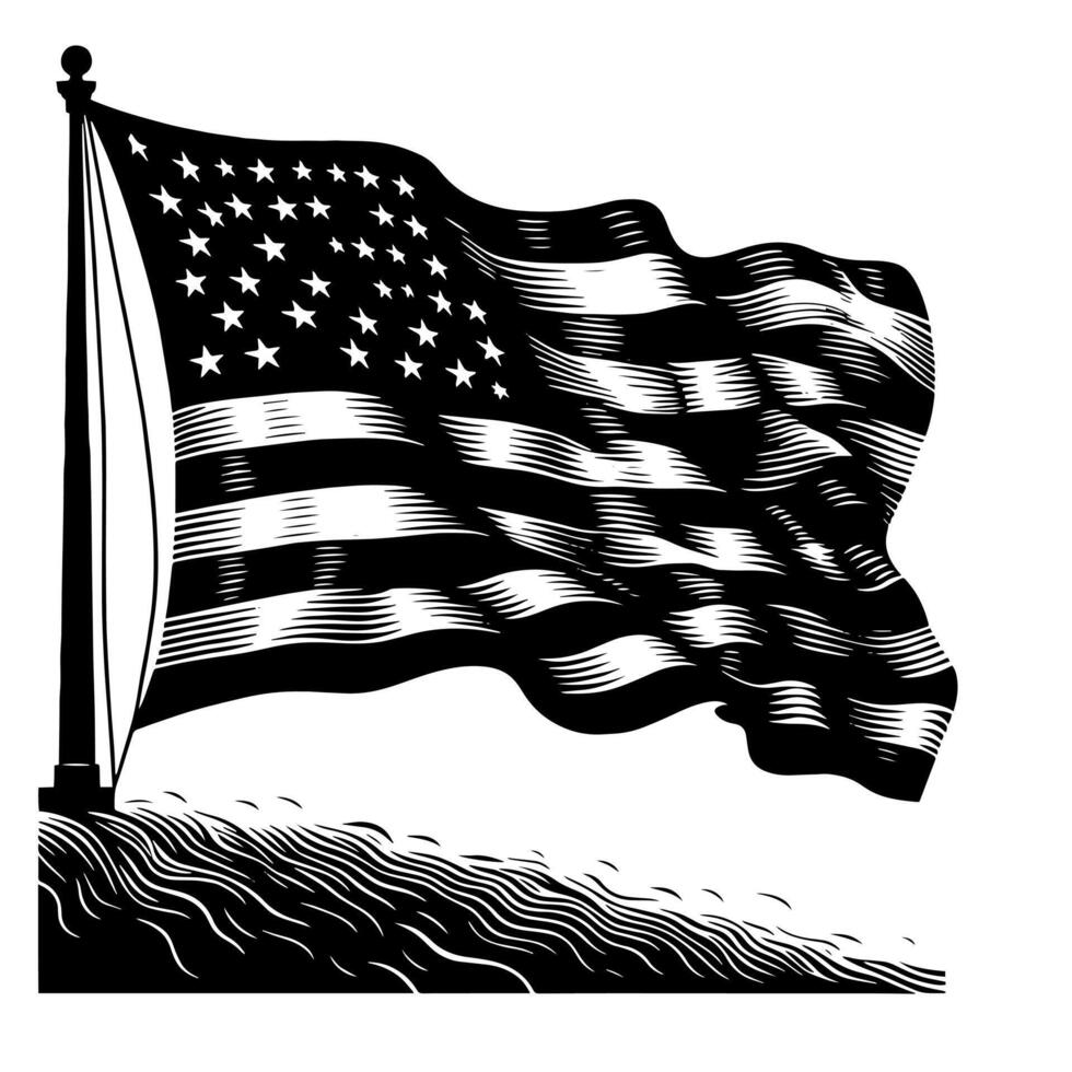 Black and White Illustration of the USA Flag vector