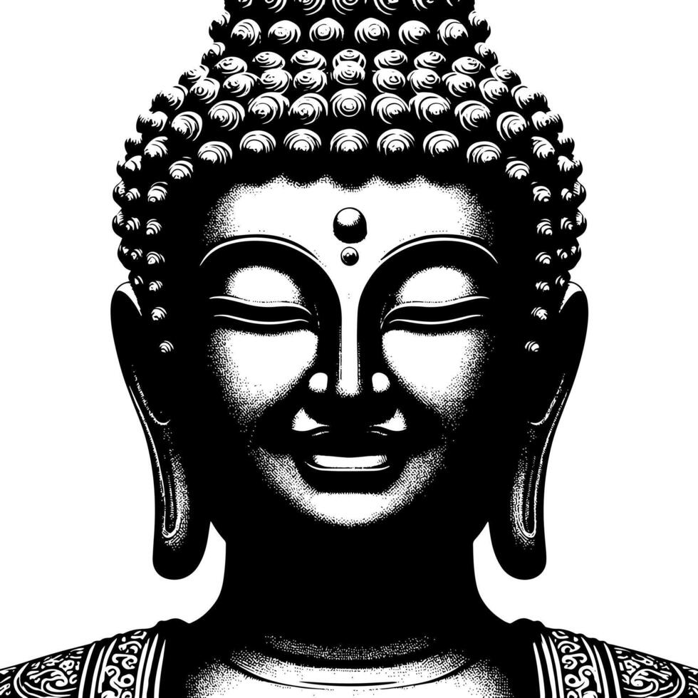 negro y blanco ilustración de un Buda estatua símbolo vector