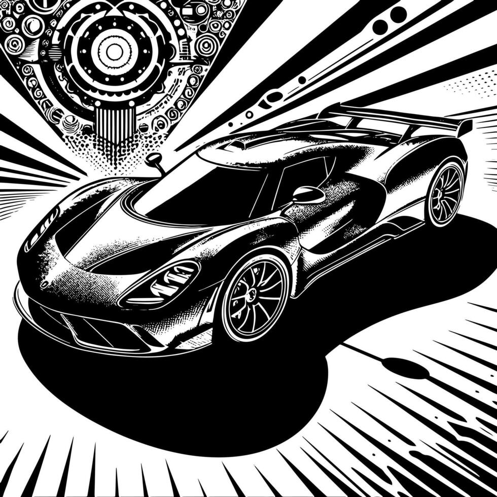 black and white illustration of a Hypercar Sports Car vector