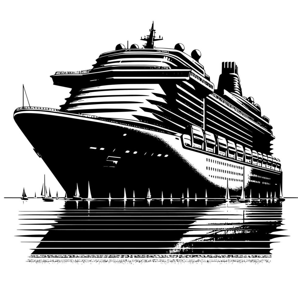 negro y blanco ilustración de un Oceano transatlántico a el mar vector