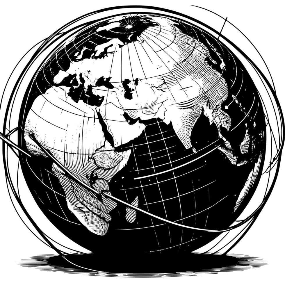 Black and White Illustration of the planet Earth vector