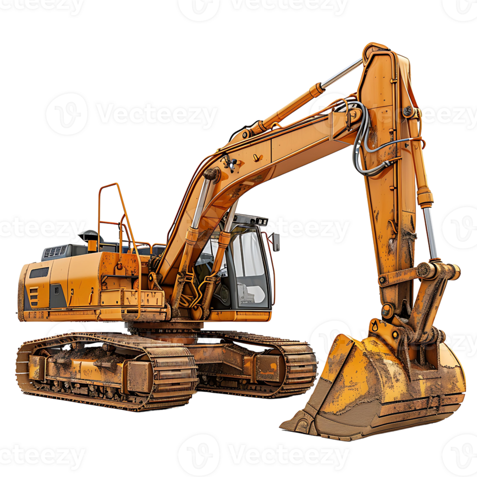 Track excavator on isolated transparent background png