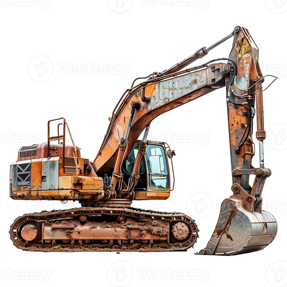 Track excavator on isolated transparent background png