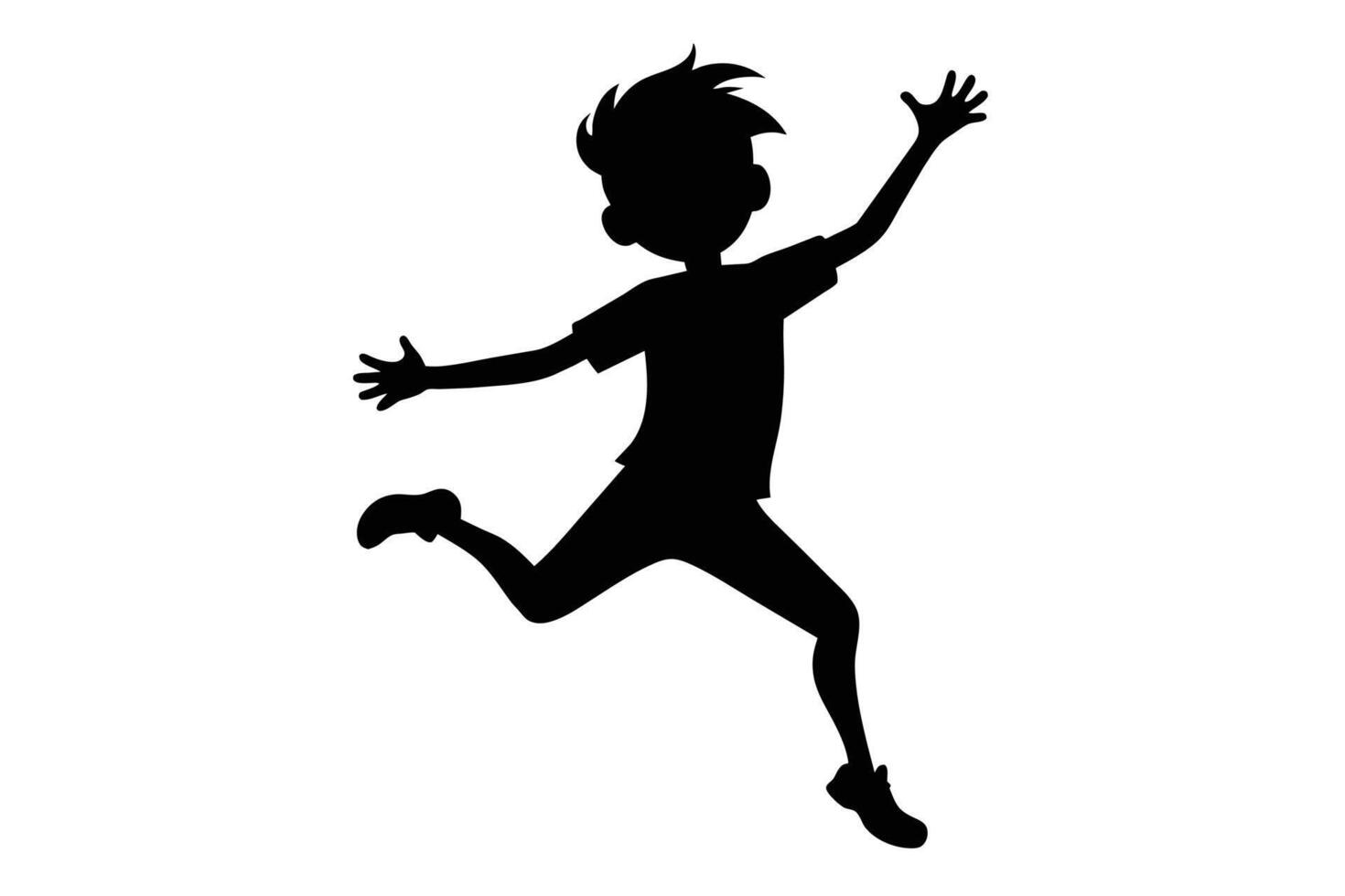 saltando niño negro icono en blanco antecedentes. saltando niño silueta vector