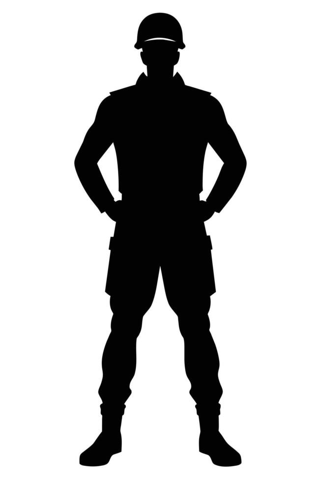 Standing soldier silhouette, military man concept vector