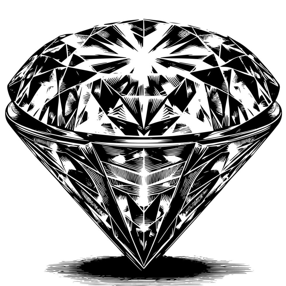 negro y blanco silueta de un perfectamente cortar espumoso solitario diamante piedra preciosa vector