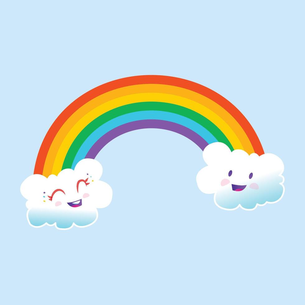 rainbow with clouds illustration on blue background vector