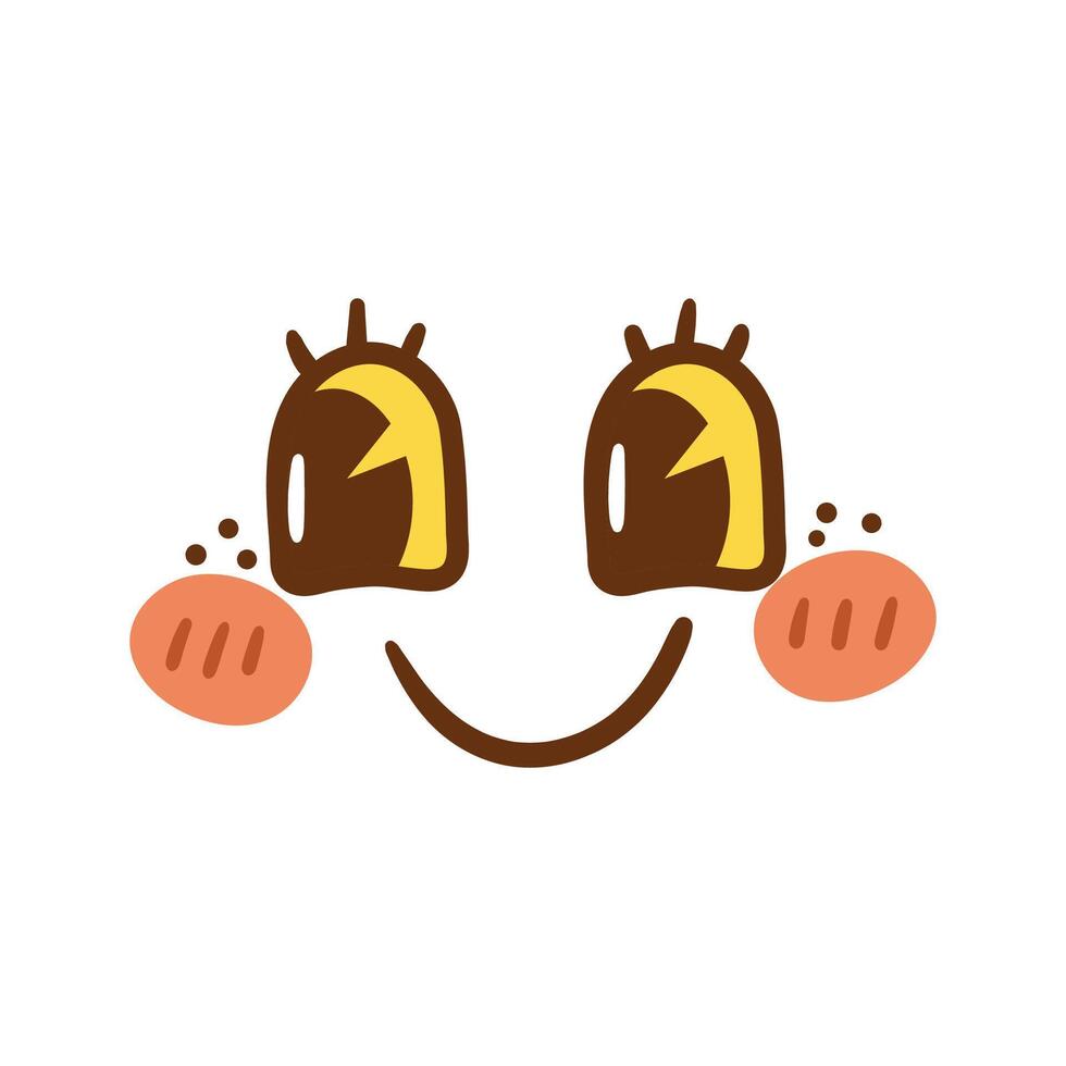 Hand drawn kawaii face retro cartoon face illustration vector