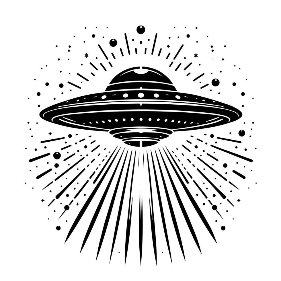 Black and White Illustration of an UFO Flying Saucer vector