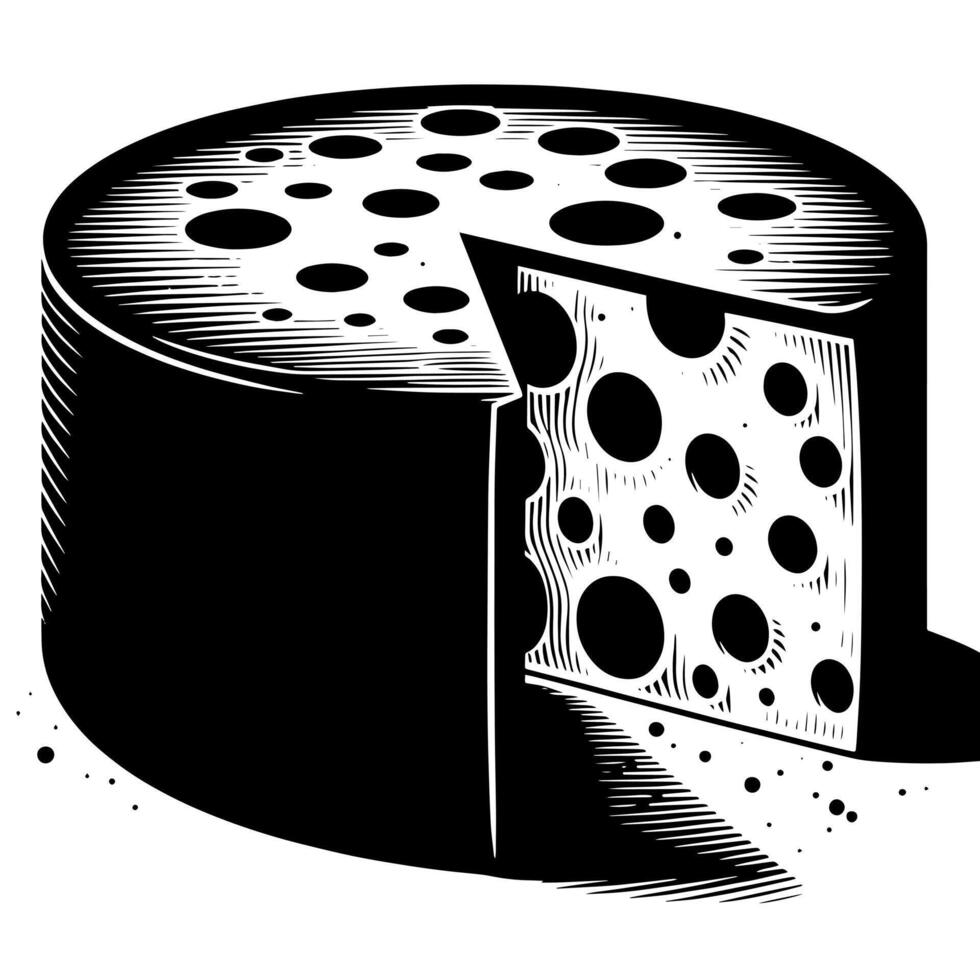 Black and White Illustration of a traditional Swiss Cheese vector