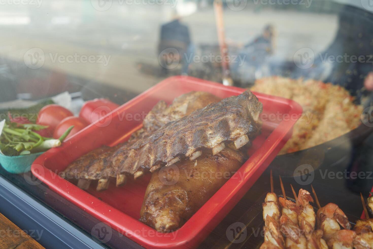 barbecue on skewers, raw meat photo