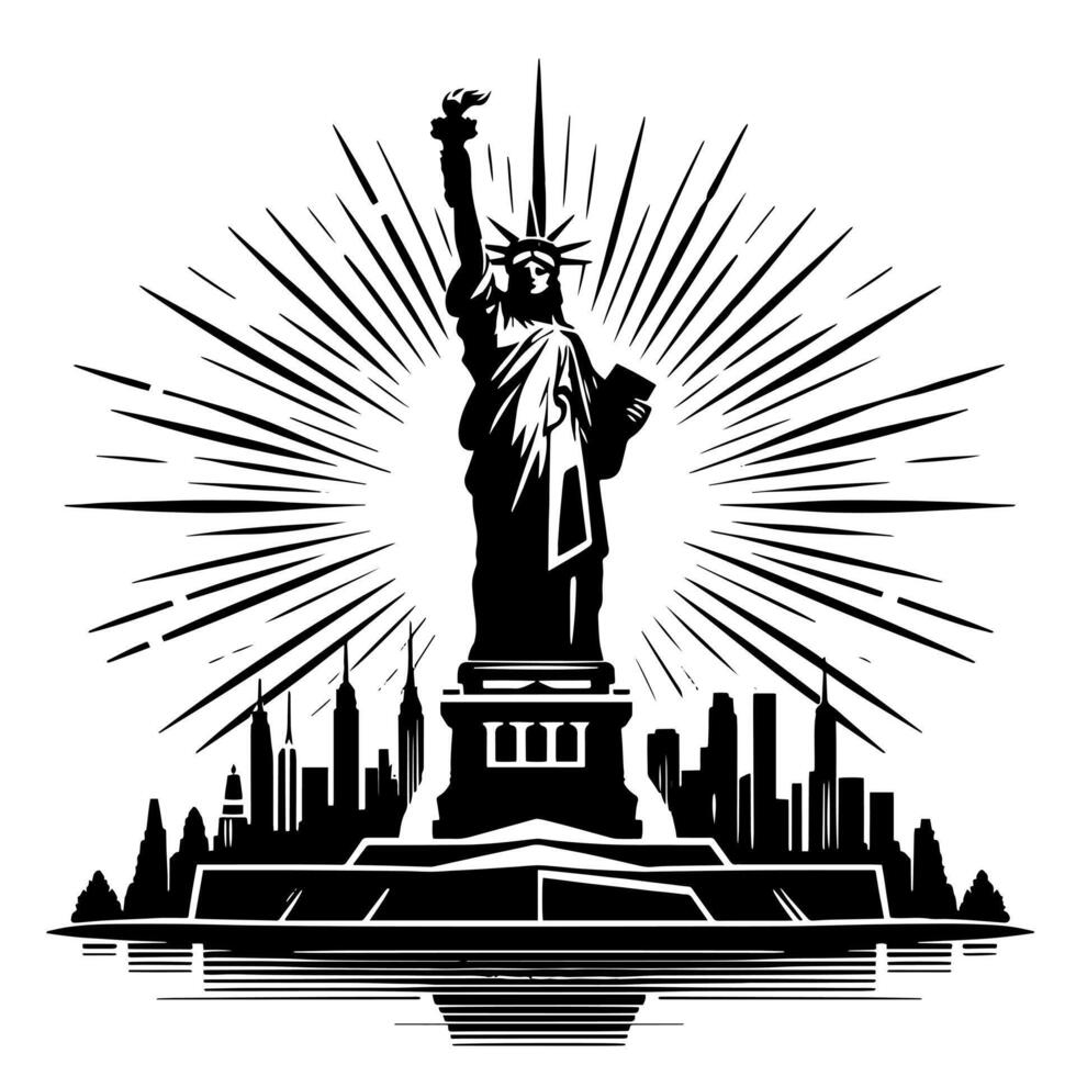 negro y blanco ilustración de el estatua de libertad Turismo en nuevo York ciudad vector