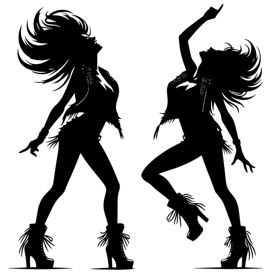 Black and White Illustration of a punk Woman is dancing and shaking in a Successful Pose vector