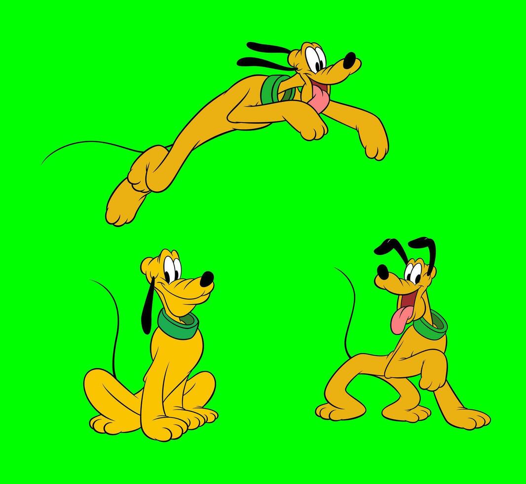 Disney animated character set pluto dog cartoon happy vector