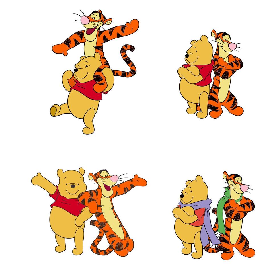 disney animado personaje conjunto pooh y tigre dibujos animados vector