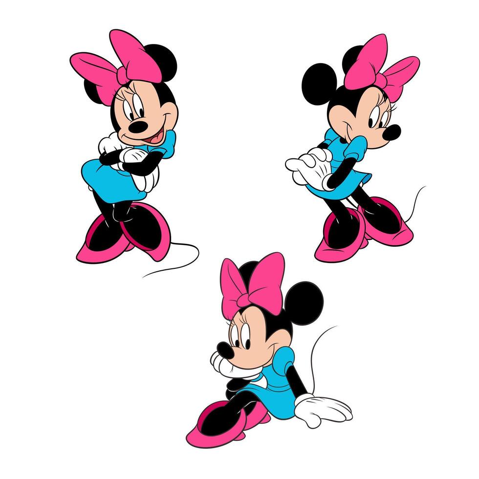 Disney animated characters set minnie mouse cartoon vector