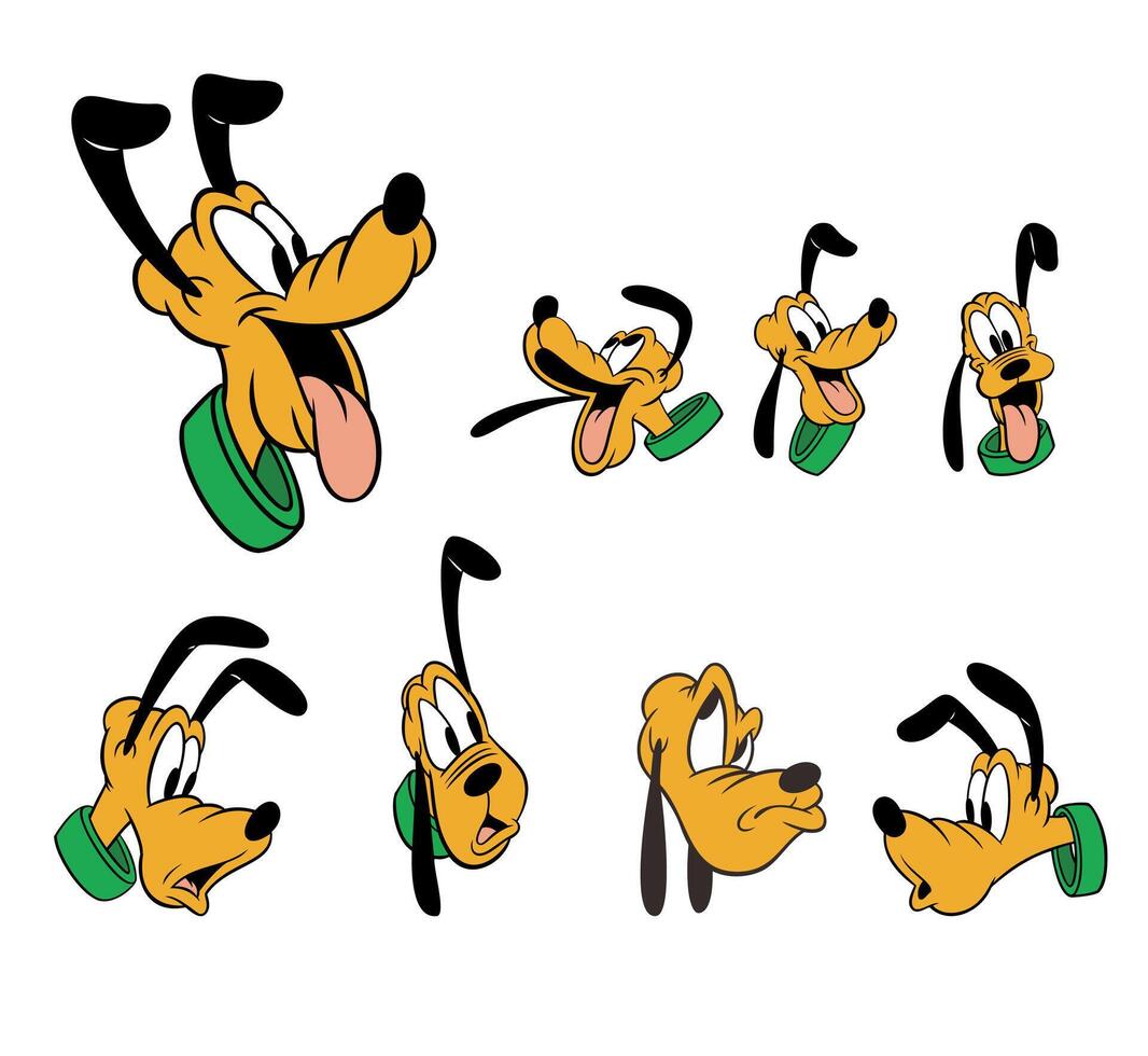 Disney animated characters set pluto face expressioncartoon vector