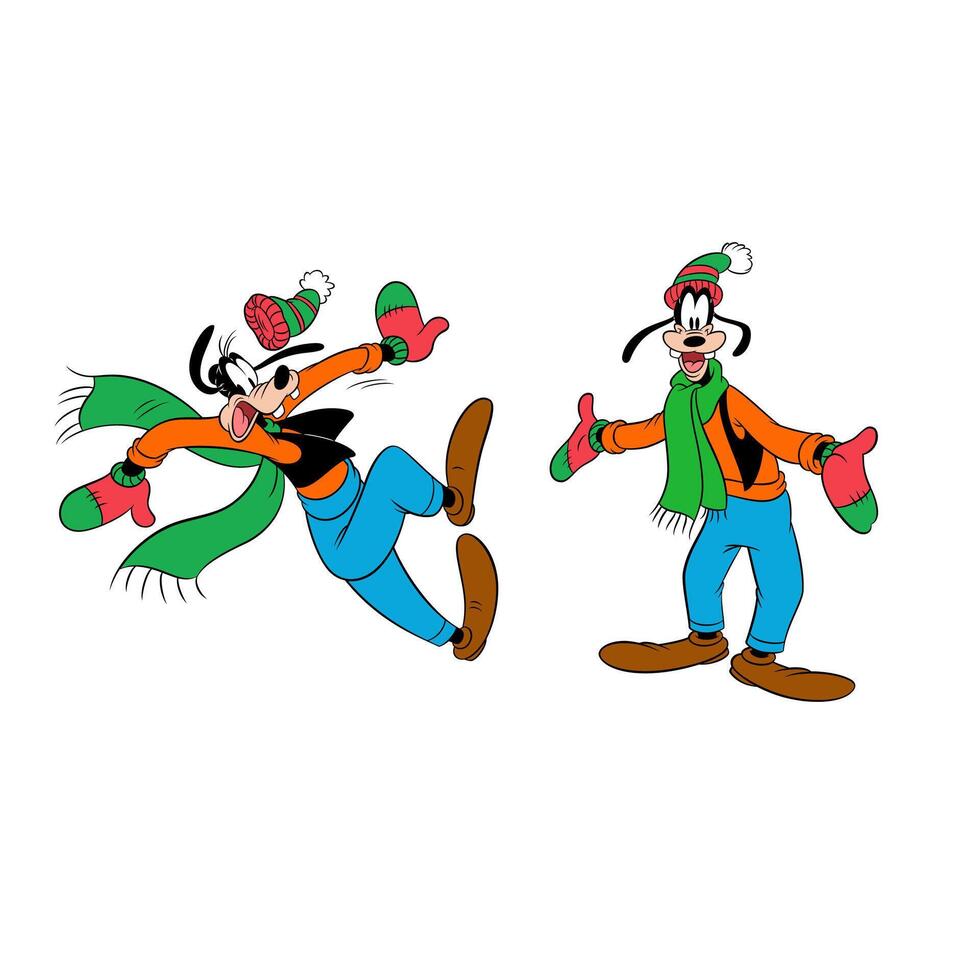 Disney animated characters set goofy cartoon with shawl vector