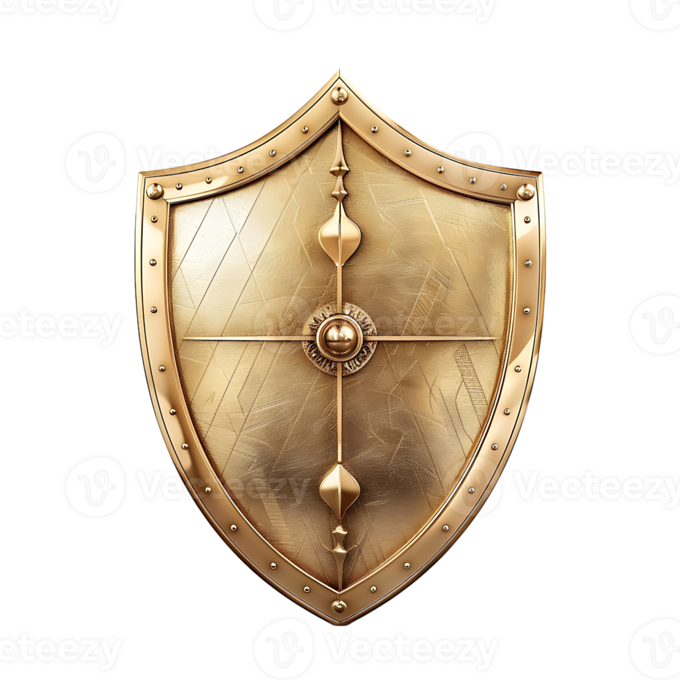 Golden shield on isolated background png