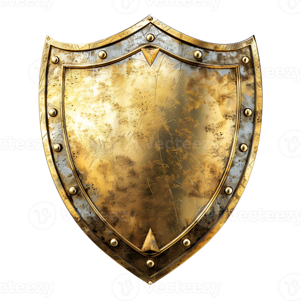 Golden shield on isolated background png