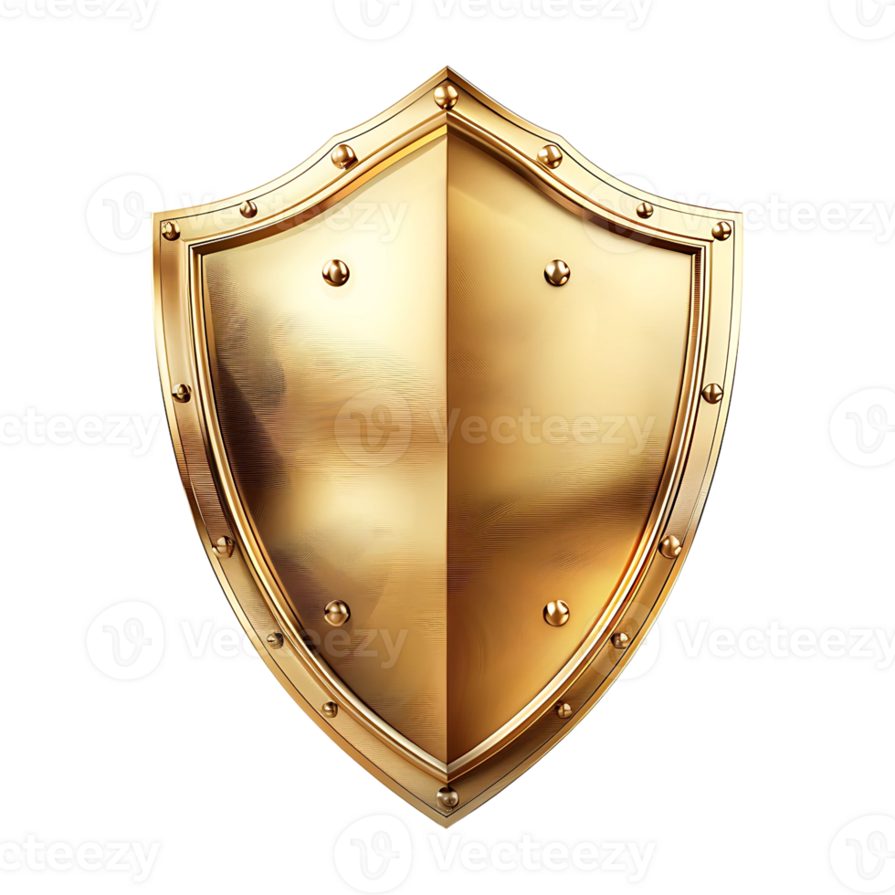 Golden shield on isolated background png